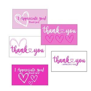 Thank You Cards, Pink Design: 50 Count / 5 Designs